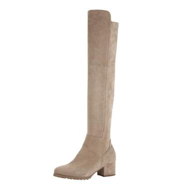 Imagem de Shoe'N Tale Bota feminina de salto baixo grosso confortável acima do joelho, cáqui, 34 BR