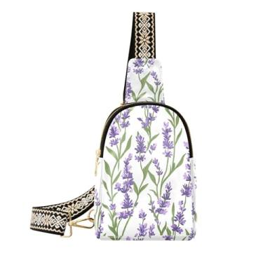 Imagem de CEBUGI Bolsa tiracolo feminina Lavender Field pequena de couro, pochete transversal para trilhas, viagens ao ar livre