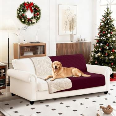 Imagem de Cobertor impermeável para cães, capa de cama macia antiderrapante, lavável, protege sofá, móveis, caixa, carro, cobertor resistente a rasgos para animais de estimação de Natal (132 x 203 cm, bordô)