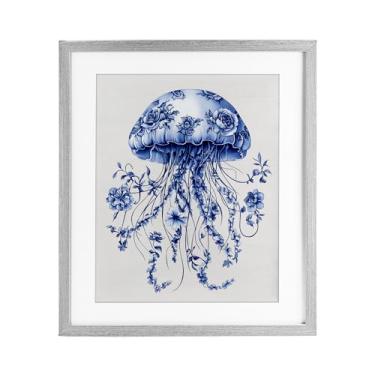 Imagem de Stupell Industries Impressão emoldurada funky vintage Toile Jellyfish cinza sob vidro, design por Lettered and Lined, 16 x 13