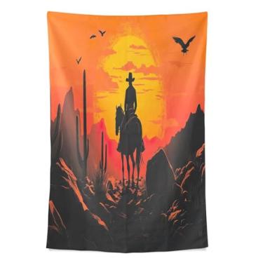 Imagem de STAYTOP Tapeçaria de parede de caubói do deserto ocidental tapeçarias para decoração de casa decoração de dormitório sala de estar quarto tapete de parede (60 × 51 polegadas)