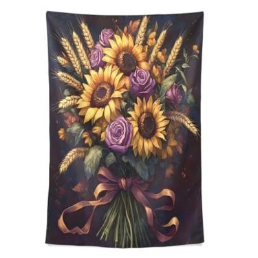 Imagem de STAYTOP Tapeçaria de parede de girassóis bonitos tapeçarias para decoração de casa decoração de dormitório sala de estar quarto tapete de parede (80 × 60 pol)