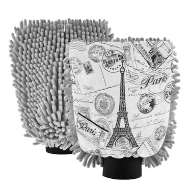 Imagem de STAYTOP Luvas de lavagem de carro da Torre Eiffel de Paris, 2 peças, luvas de microfibra de chenille, sem arranhões, panos de esponja de lavagem ultra absorventes para carros, limpeza doméstica - G