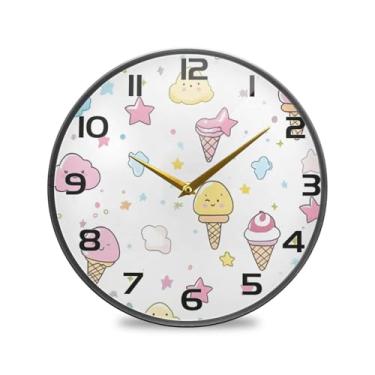 Imagem de YETTASBIN Lindo relógio de parede acrílico Ice Craem – Silencioso, sem tique-taque, operado por bateria, criativo relógio redondo decorativo para cozinha, sala de estar, banheiro, decoração de