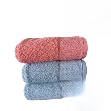Imagem de Toalha Banho Toalhas de Banho Grandes e Macias 100% AlgodãO Puro Altamente Absorvente AgradáVel ao Toque Adequado para Todos os Tipos de Casas de Banho(Rosa/Azul/Azul)