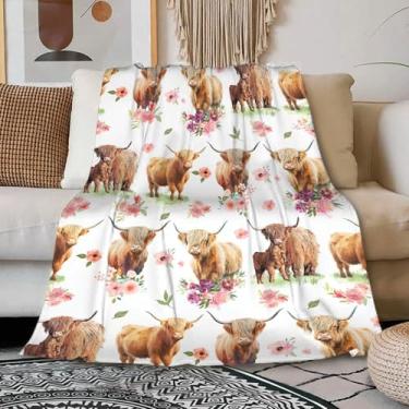 Imagem de Manta de vaca Highland de flanela quente, cobertor macio para sofá-cama, decoração de casa com estampa de animal fofo, lavável na máquina, A2.130 cm * 150 cm, 127.0 cm * 152.4 cm