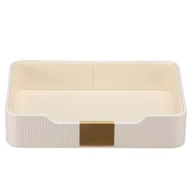 Imagem de KHZSPP Bandeja de couro PU, bandejas de armazenamento de mesa à prova de arranhões, bandeja decorativa para chaveiros, organizador de mesa de cabeceira para chaveiro, carteira, telefone (branco)