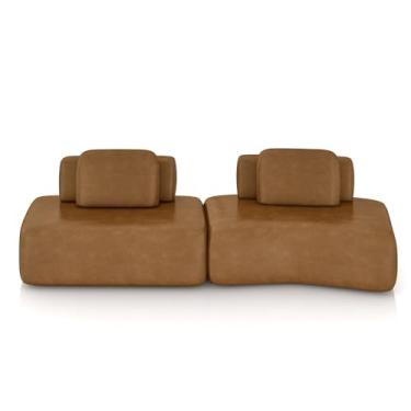 Imagem de Sofá Ilha Sala de Estar Dakota 2 Módulos 316cm Encostos Almofadas Soltas PU Caramelo G33 - Gran Belo
