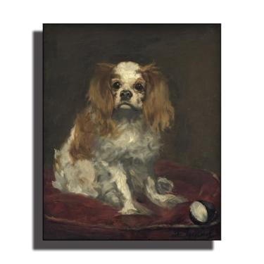 Imagem de OKRA Arte de parede em tela Manet - Decoração de parede de um rei Charles Spaniel - Pintura a óleo animal - Adequado para bares, escritórios e salas de estar. Sem moldura. 12 x 16 pol/30 x 40 cm