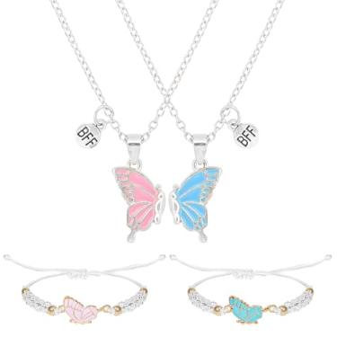 Imagem de TORIHIKI Bff Pulseiras e Colar de Amizade para 2, Colar de Borboleta Amizade Pulseira, Colares Ajustáveis Combinando Pulseiras para Melhores Amigas, Mulheres, Joias Presentes
