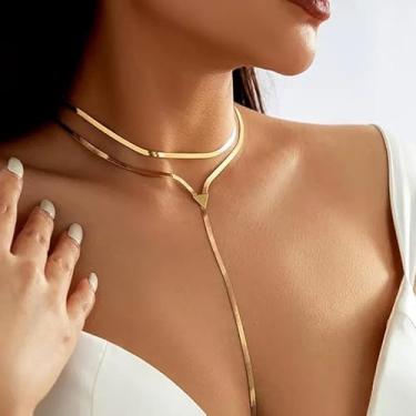 Imagem de Lariat Colar longo feminino dourado prata cobra corrente em forma de Y em camadas delicadas Boho joia presente, Medium, Latão, Sem Pedra Preciosa