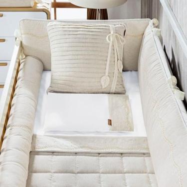 Imagem de Kit Berço Linho com Bordados Delicados no Tecido de Linho 100% Algodão