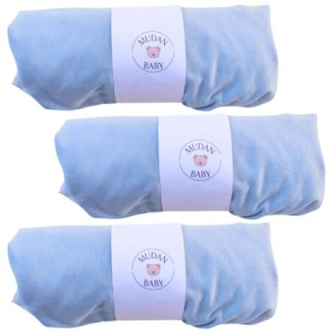 Imagem de Kit 3 Lençol Avulso Malha 100% Algodão Elástico Total Berço Americano Hipoalergenico (Azul Bebe)