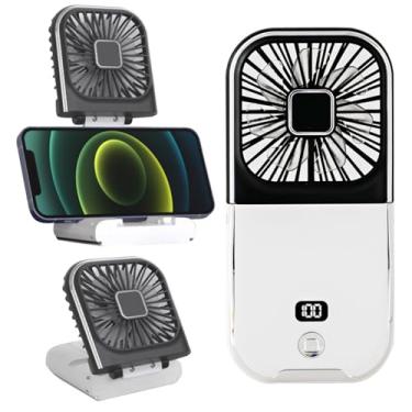 Imagem de Ventilador portátil de mão colar mesa com suporte para celular dobrável Energia backup emergência Ventiladores pessoais silenciosos recarregáveis via USB e Tela digital LED