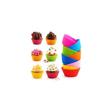 Imagem de Kit 12 Formas de Silicone para Cupcake, Muffin e Mini Tortas, 7cm x 4cm, Cores Sortidas, Material Atóxico, Reutilizável para Forno e Micro-ondas