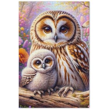 Imagem de Quebra-cabeça floral para adultos com corujas fofas, 500 peças, arte de brinquedo, exclusivo, elefante branco, 51 x 35 cm