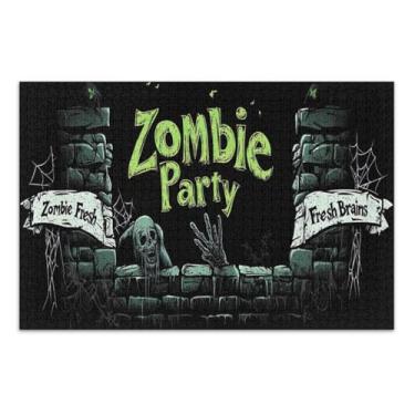 Imagem de Quebra-cabeças trippy banner festa zumbi para adultos com letras nas costas 1000 peças