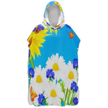 Imagem de Joisal Roupão de mudança de poncho de surfe de borboleta de girassol para Adul com capuz toalha de praia estampado plus size ponchos adultos para mulheres