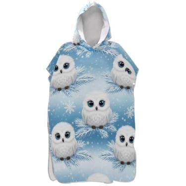 Imagem de Joisal Poncho de surfe trocador roupão adulto praia banho com capuz toalhas absorventes masculino poncho com capuz corujas fofas azul