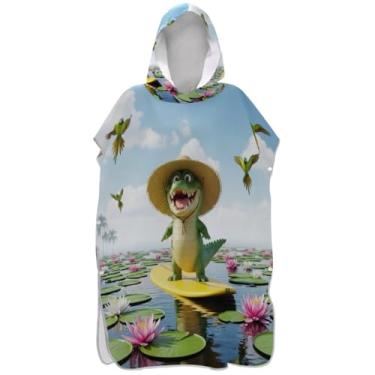 Imagem de Joisal Lindo poncho de surfe de crocodilo engraçado para adultos trocador de roupa de banho com capuz bonito ponchos de praia reutilizáveis para homens