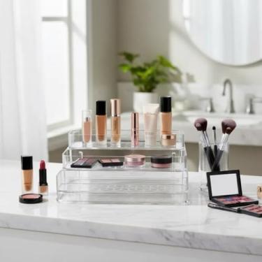 Imagem de Organizador Porta Maquiagem Acrílico Multinível 3 Andares Expositor Perfume Cosméticos Make Multiuso
