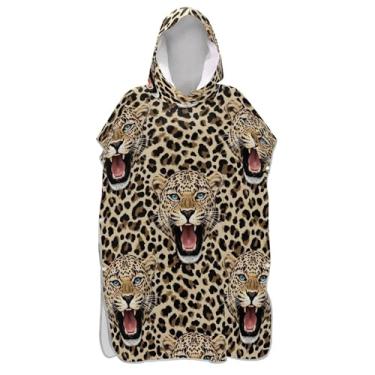 Imagem de TSENQUE Poncho de surfe para adultos trocador de roupa de praia com capuz toalha de banho leve unissex adulto poncho com capuz leopardo feroz cabeças de arte