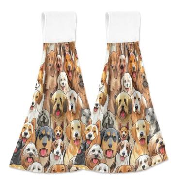 Imagem de Cachorro fofo colorido animal pug toalhas de mão personalizadas outono com laço para pendurar toalha de chá de forno absorvente macio fofo casa e cozinha conjunto de 2, 45 x 35 centímetros