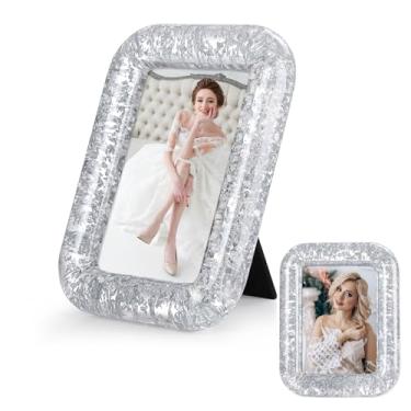 Imagem de iAngeTou Porta-retrato 12 x 18 cm, moldura de resina feita à mão dourada/prata com frente de acrílico HD, molduras de resina texturizada retrô para exibição de mesa, decoração de casa para preservar