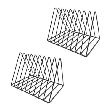 Imagem de MIAO YUAN 2 unidades de prateleira de livros triangulares de mesa, suporte organizador de arquivos de revistas de metal de ferro com 9 compartimentos para escritório, suporte de armazenamento para
