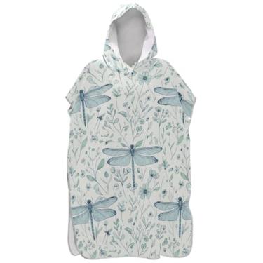Imagem de Joisal Dragonfly botânica flor azul-petróleo surfe poncho trocador adulto plus size ponchos para mulheres praia moletom toalha floral