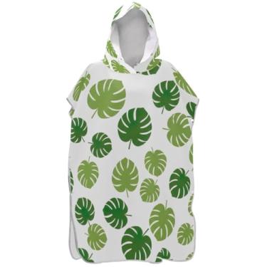 Imagem de Joisal Green Monstera Leaves Surf Poncho Trocador Roupão para Adultos Absorvente Masculino Poncho com Capuz Praia Toalha Natação