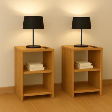 Imagem de Conjunto de duas mesas de cabeceira com nicho, adequadas para mobiliário de quarto, feitas de MDF (fibra de média densidade). (Madeirado médio)