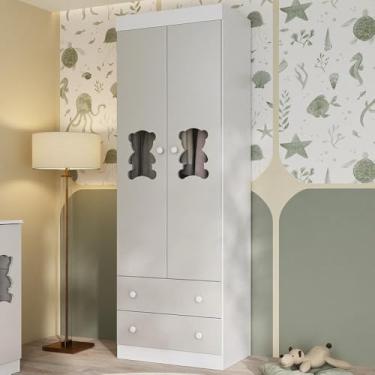 Imagem de Guarda-roupa Infantil 62cm 2 Portas com Vidro e 2 Gavetas Teddy Multimóveis Mp4486 Branco/off White