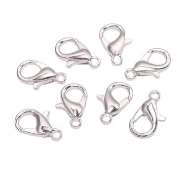 Imagem de 100 peças de joias com fecho de lagosta, 100 peças sortidas com anéis de salto e tampas de extremidade para colar, pulseira, faça você mesmo, prata