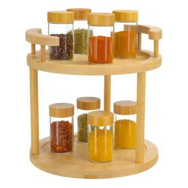 Imagem de Organizador Giratório 2 Andares Bambu com 8 Potes de Vidro Multiuso Co