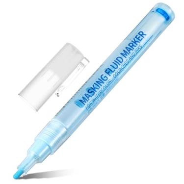 Imagem de Feifeiya 1 caneta de fluido de máscara para pintura em aquarela, capacidade com ponta aplicadora, marcador de fluido de máscara para vários projetos artísticos, tinta aquarela (3 mm, azul)