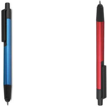 Imagem de Caneta Esferográfica em Alumínio Reciclado com Ponta Touch, Escrita Azul, Corpo Cilíndrico, 15g, Ambidestro, Tema Sustentabilidade (Azul e Vermelho)