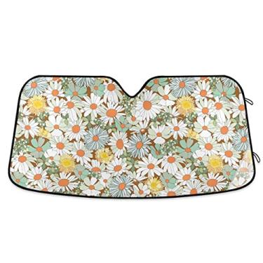Imagem de Para-brisa de carro dobrável, flores silvestres florais camomila centáurea para-sol para carro caminhão janela pára-brisa frontal, bloqueia os raios UV, protetor de viseira solar refletor de calor para manter seu veículo C