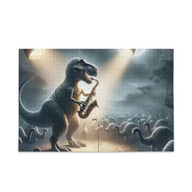 Imagem de Quebra-cabeça de 500 peças, quebra-cabeça de dinossauro músico, quebra-cabeça de desafio para adultos, 52 cm C x 37,8 cm L