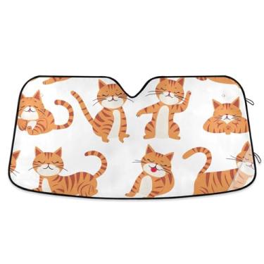 Imagem de Toldo de sol personalizado com estampa de gato laranja fofo para para-brisa de carro retrátil dobrável caminhão persianas de carro para janelas dianteiras automotivas L, 144,8 cm x 80 cm