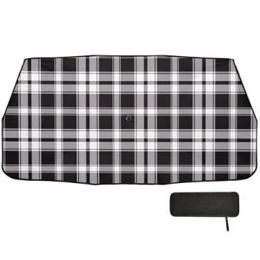Imagem de Guarda-sol xadrez preto branco para caminhões bloco UV guarda-chuva 147.3 cm x 75.4 cm capas de janela para carro