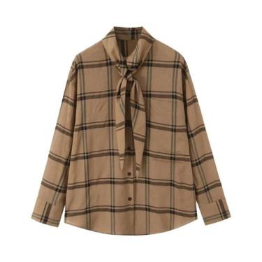 Imagem de Camisa Feminina Listrada De Manga Longa Solta Casual Moda Outono 2025 