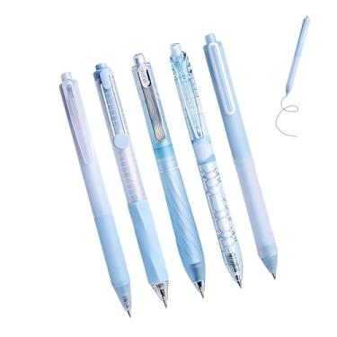 Imagem de GZBABY Conjunto de canetas esferográficas de ponta fina, caneta de gel com aderência macia, 0,5 mm, tinta preta, 5 estilos (azul)