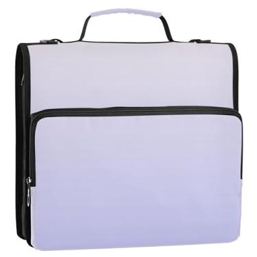 Imagem de Fichário com 3 anéis gradiente azul lavanda 3,8 cm D fichário organizador com zíper bolsa escolar com alça de ombro colorida vários bolsos pasta grande portfólio