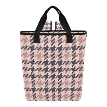 Imagem de Mochila térmica vintage à prova de vazamento Houndstooth rosa marrom isolada à prova d'água 36 latas mochila sacola térmica macia para viagens