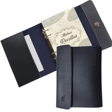 Imagem de Pasta Executiva Agenda Em Couro Fichário Com Refil Minhas Receitas A5 Raffai Personalizada (Azul)