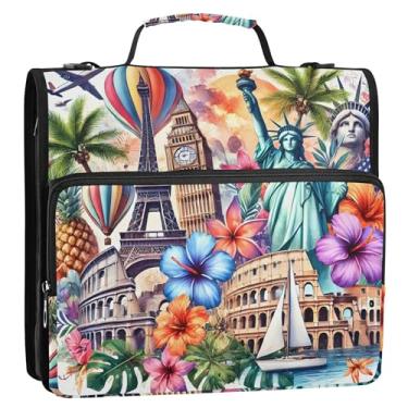 Imagem de Pastas coloridas de viagem com 3 anéis com zíper para fichários escolares com alça de ombro, suporte para 500 folhas