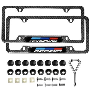 Imagem de 2 peças de molduras de placa de licença para BMW 1 2 3 4 5 X1 X3 X5 X6 X7 Series acessórios, material de alumínio metálico 4 furos capas de placa de licença conjunto de tampas de parafuso (fibra de