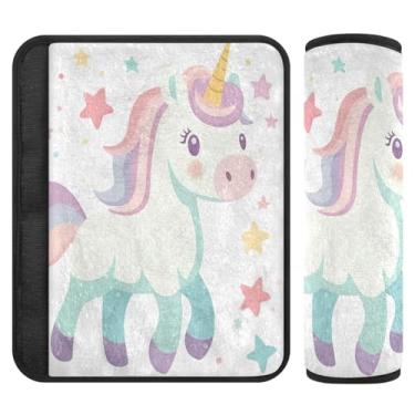 Imagem de Joitme Capa de cinto de segurança com dois pacotes de unicórnio fofo, almofada de alça de ombro pequena, adequada para vários usos, capas de alça de carrinho de bebê