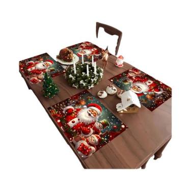 Imagem de Conjunto De Sousplat De Natal Vermelho E Dourado Com Papai Noel, Bonec